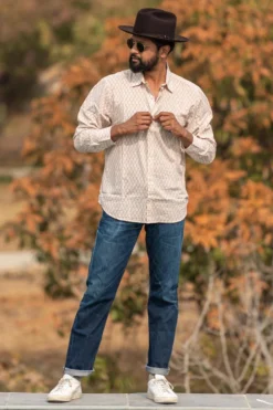 Dushyant Asthana Men's Barrington Shirt - Brown Leaf Print