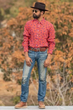 Dushyant Asthana Men's Barrington Shirt - Maroon Floral Print