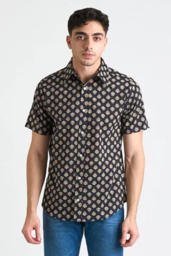 Dushyant Asthana Men's Prat Short Sleeve Shirt - Black Motif