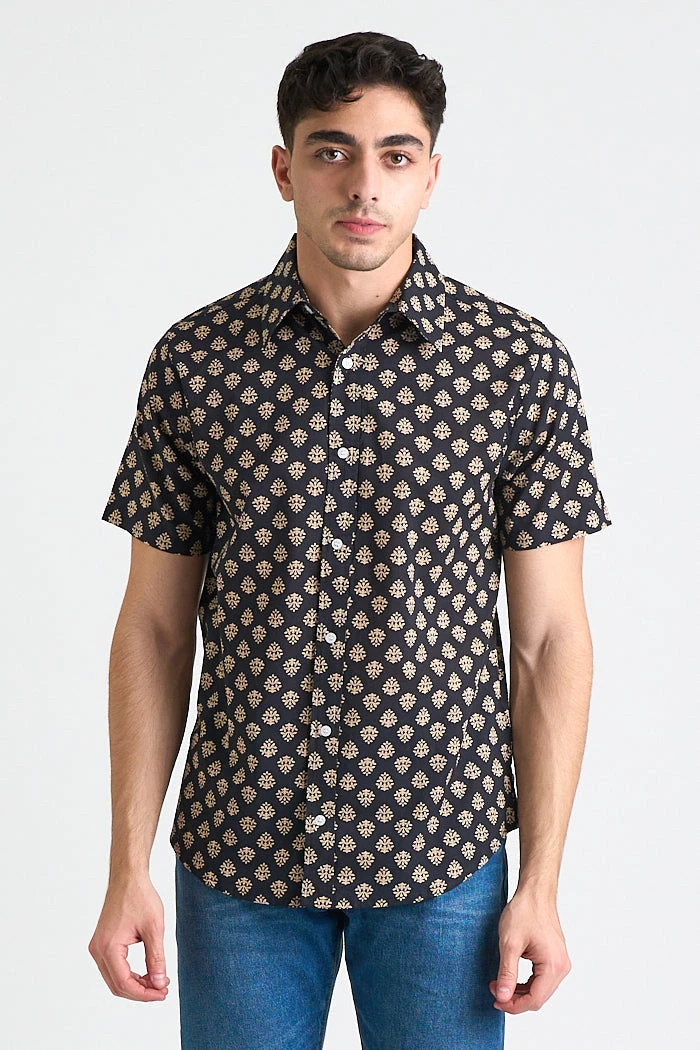 Dushyant Asthana Men's Prat Short Sleeve Shirt - Black Motif 3 Dushyant Asthana Men's Prat Short Sleeve Shirt - Black Motif