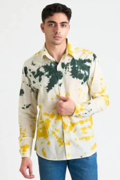 Dushyant Asthana Men's Amir Long Sleeve Shirt - Yellow + Green