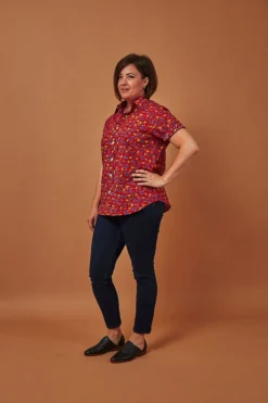 Dushyant Asthana Men's Folk Short Sleeve Shirt - Maroon