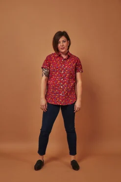 Dushyant Asthana Men's Folk Short Sleeve Shirt - Maroon