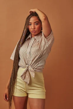 Dushyant Asthana Men's Folk Short Sleeve Shirt - Leaf Motif