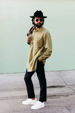 Dushyant Asthana Men's Kameez Oversized Shirt - Light Olive 10 Dushyant Asthana Men's Kameez Oversized Shirt - Light Olive