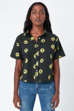 Dushyant Asthana Clothing Michelle Tie Dye Short Sleeve Shirt - Black + Yellow