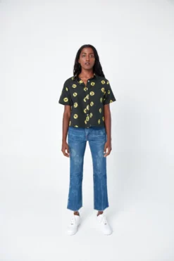 Dushyant Asthana Clothing Michelle Tie Dye Short Sleeve Shirt - Black + Yellow