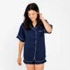 Ettitude Bamboo Lyocell Short Sleeve Pajama Shirt - Blue Nights