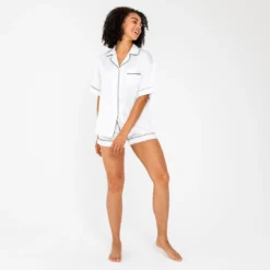 Ettitude Best Sellers Bamboo Lyocell Short Sleeve Pajama Shirt - Feather White