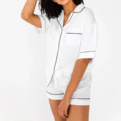 Ettitude Best Sellers Bamboo Lyocell Short Sleeve Pajama Shirt - Feather White