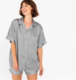 Ettitude Best Sellers Charcoal Bamboo Lyocell Short Sleeve Pajama Shirt - Dove Gray