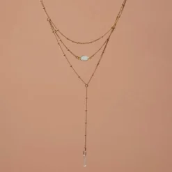 Iron Oxide Gold Layered Opal Lariat Necklace