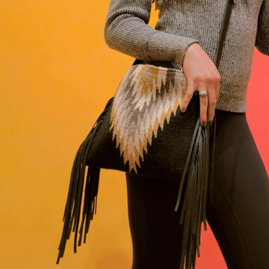 MZ Fair Trade Golden Diamond Wool Fringe Bag Accessories 6 MZ Fair Trade Golden Diamond Wool Fringe Bag Accessories