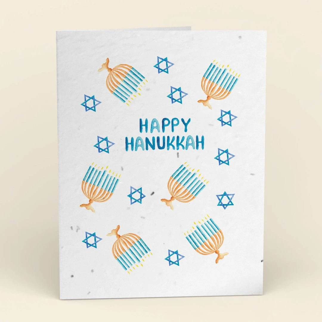 Cute Root Happy Hanukkah Plantable Watercolor Cards - 10 Pack Made In USA 3 Cute Root Happy Hanukkah Plantable Watercolor Cards - 10 Pack Made In USA
