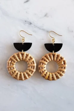 Hathorway Ninh Binh Horn & Rattan Crescent & Donut Earrings BIPOC Owned