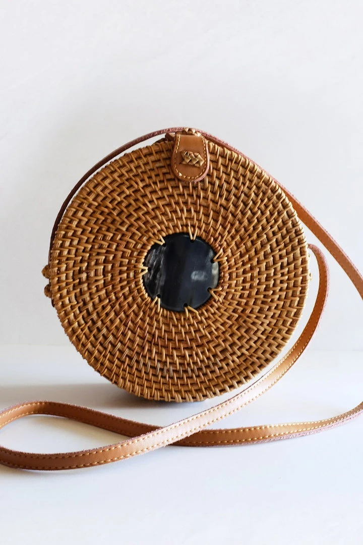 Hathorway BIPOC Owned Tan Tien Buffalo Horn Centerpiece Circle Wicker Rattan Bag 7 Hathorway BIPOC Owned Tan Tien Buffalo Horn Centerpiece Circle Wicker Rattan Bag