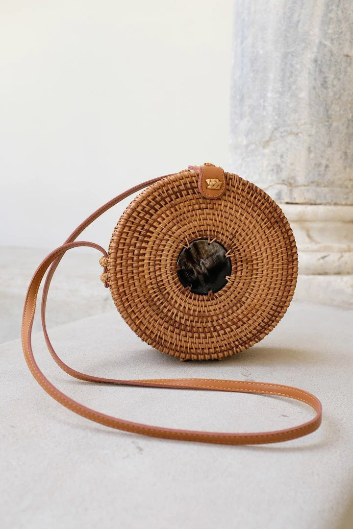 Hathorway BIPOC Owned Tan Tien Buffalo Horn Centerpiece Circle Wicker Rattan Bag 8 Hathorway BIPOC Owned Tan Tien Buffalo Horn Centerpiece Circle Wicker Rattan Bag