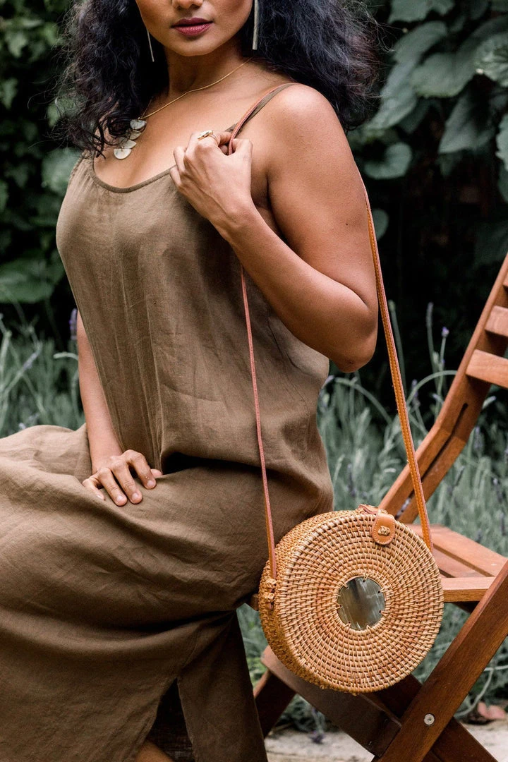 Hathorway BIPOC Owned Tan Tien Buffalo Horn Centerpiece Circle Wicker Rattan Bag 4 Hathorway BIPOC Owned Tan Tien Buffalo Horn Centerpiece Circle Wicker Rattan Bag