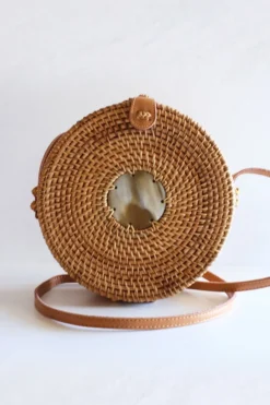 Hathorway BIPOC Owned Tan Tien Buffalo Horn Centerpiece Circle Wicker Rattan Bag 15 Hathorway BIPOC Owned Tan Tien Buffalo Horn Centerpiece Circle Wicker Rattan Bag