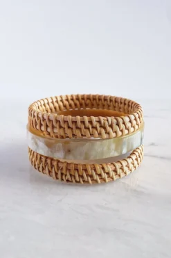 Hathorway Thuy Binh Buffalo Horn & Handwoven Rattan Bangle Bracelets