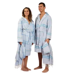 Hilana: Upcycled Cotton Antalya Unisex Turkish Bathrobe - Turquoise Best Sellers