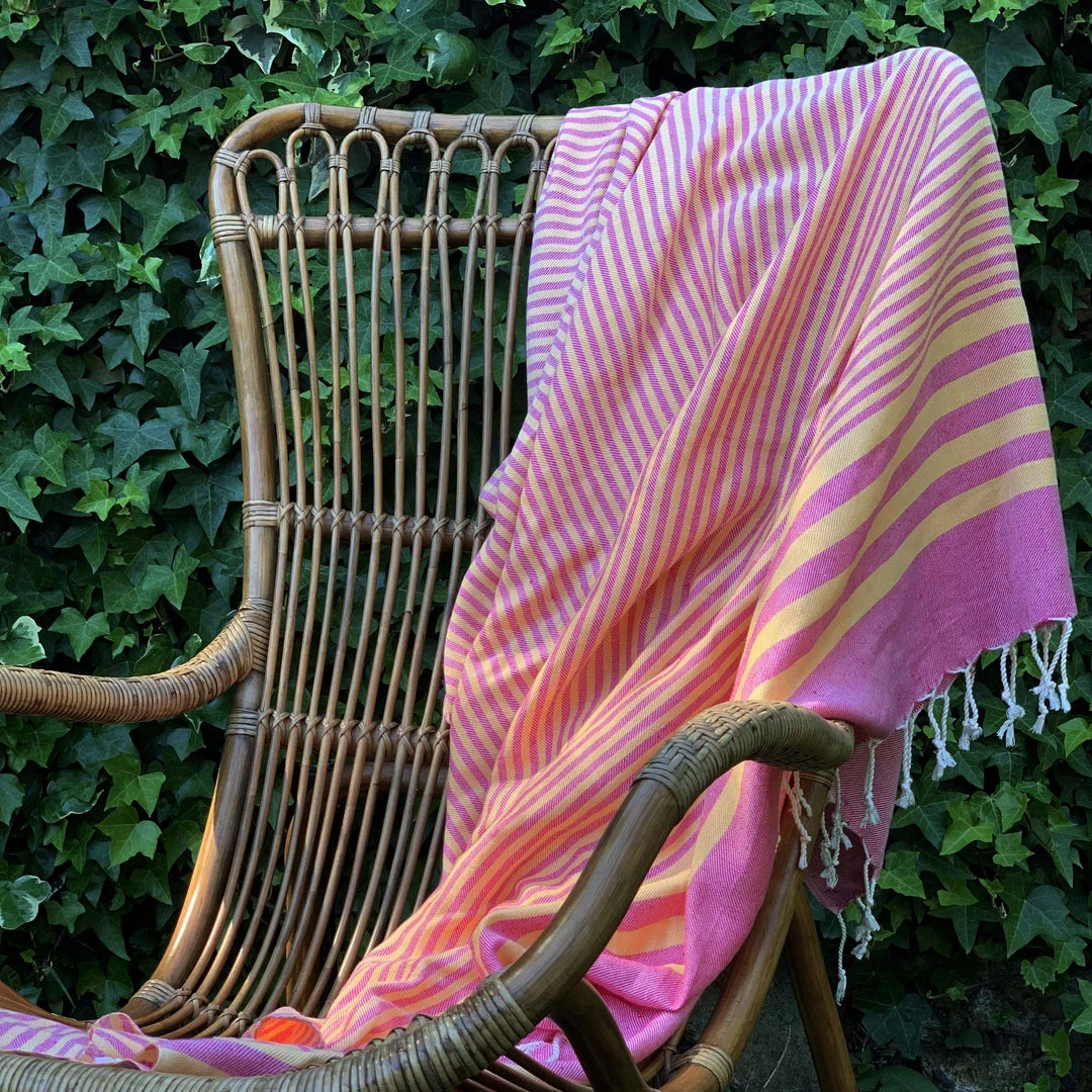 Hilana: Upcycled Cotton Fethiye Upcycled Turkish Towel - Pink 6 Hilana: Upcycled Cotton Fethiye Upcycled Turkish Towel - Pink