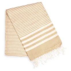 Hilana: Upcycled Cotton Fethiye Upcycled Turkish Towel / Blanket - Beige
