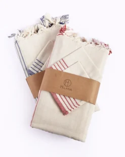 Hilana: Upcycled Cotton Kayseri Upcycled Tablecloth And Napkin Set - Red