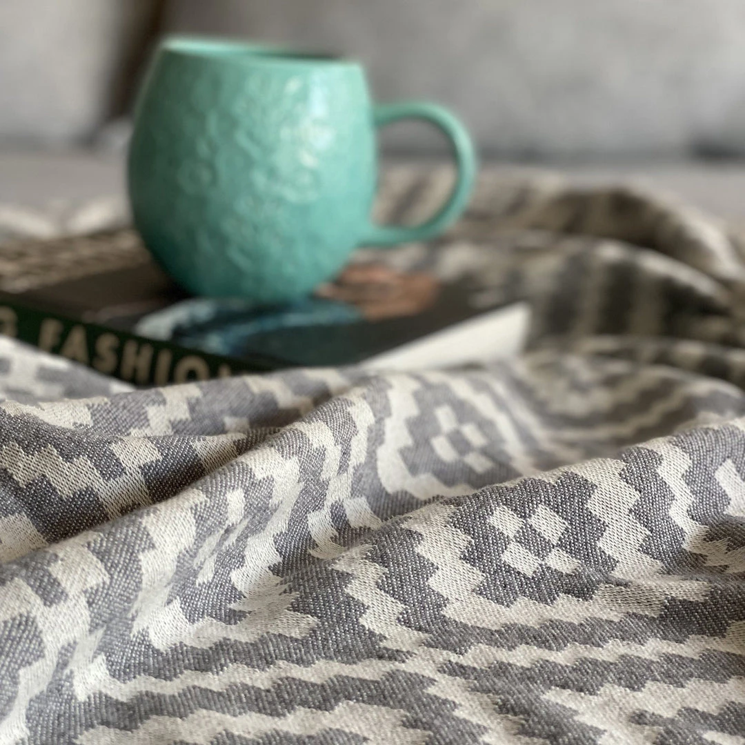 Hilana: Upcycled Cotton Home Goods Merida Upcycled Turkish Towel / Blanket - Gray 5 Hilana: Upcycled Cotton Home Goods Merida Upcycled Turkish Towel / Blanket - Gray