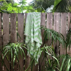Hilana: Upcycled Cotton Mersin Upcycled Chevron Turkish Towel / Blanket - Green Home Goods