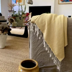 Hilana: Upcycled Cotton Yalova Upcycled Marbled Turkish Towel / Blanket - Yellow Best Sellers