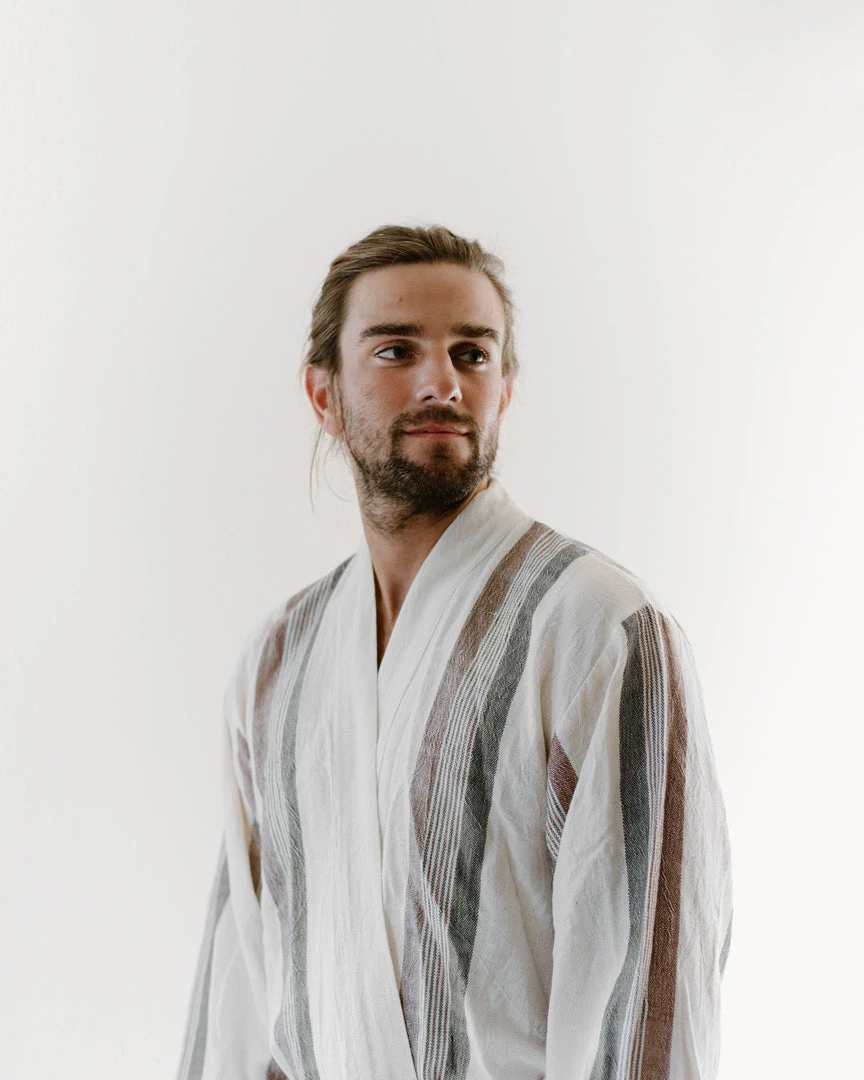 Home & Loft Hudson Unisex Long Turkish Robe - Brown + Cream 6 Home & Loft Hudson Unisex Long Turkish Robe - Brown + Cream