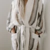Home & Loft Hudson Unisex Long Turkish Robe - Brown + Cream