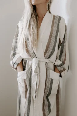 Home & Loft Hudson Unisex Long Turkish Robe - Brown + Cream