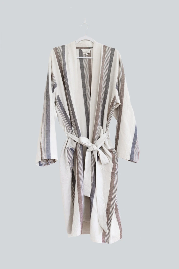 Home & Loft Hudson Unisex Long Turkish Robe - Brown + Cream 7 Home & Loft Hudson Unisex Long Turkish Robe - Brown + Cream