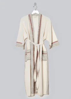 Home & Loft Best Sellers Tribeca Unisex Long Turkish Robe - Ivory + Cherry