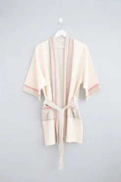 Home & Loft Tribeca Short Turkish Robe - Ivory + Cherry Best Sellers