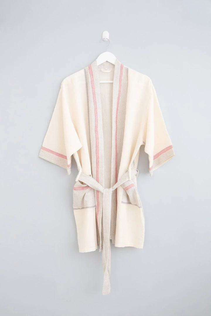 Home & Loft Tribeca Short Turkish Robe - Ivory + Cherry Best Sellers 3 Home & Loft Tribeca Short Turkish Robe - Ivory + Cherry Best Sellers