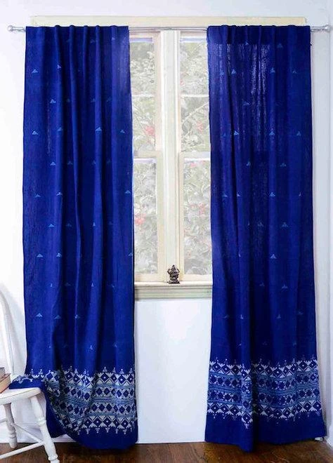 Ichcha Handcrafted Border Indigo Curtain 3 Ichcha Handcrafted Border Indigo Curtain
