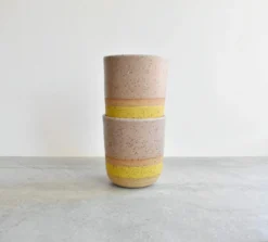 Katie Mudd Stoneware Tumbler Set - Mustard + Cream Stripe