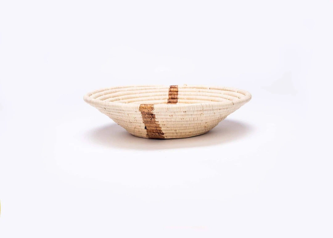 KAZI Large Banana Bark Striped Round Basket 4 KAZI Large Banana Bark Striped Round Basket