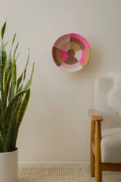 KAZI Home Goods Large Blossom Pinks + Tan Round Basket