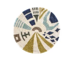 KAZI Home Goods Large Silver Blue Biko Round Basket