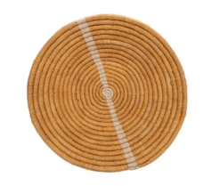 KAZI Large Tan Striped Round Basket