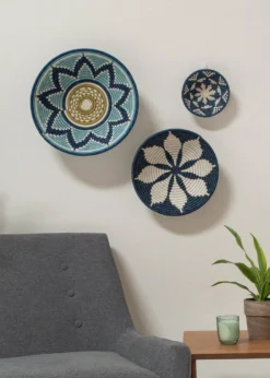 KAZI Extra Large Silver Blue + Navy Round Basket Home Goods