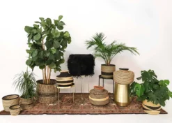 KAZI Extra Large Checkered Black Grass Planter Home Goods