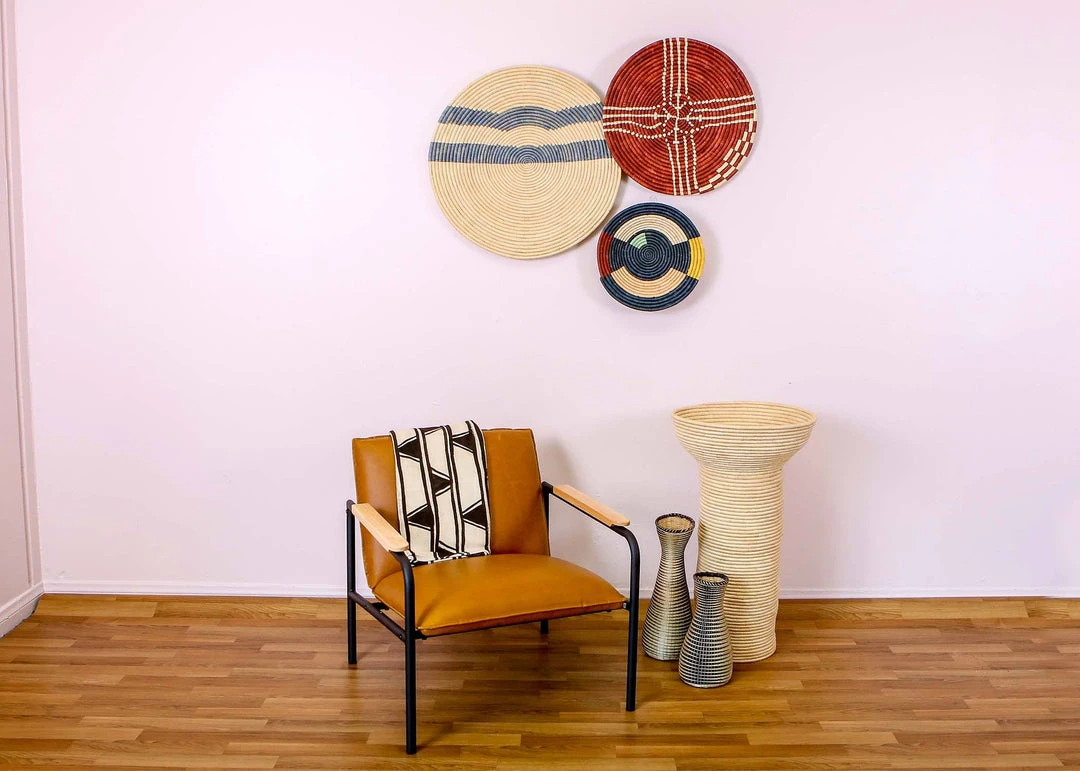 KAZI Home Goods Large Burgundy Sanaa Woven Wall Plate 4 KAZI Home Goods Large Burgundy Sanaa Woven Wall Plate