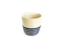 KAZI Natural + Navy Striped Planter