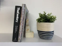 KAZI Natural + Navy Striped Planter