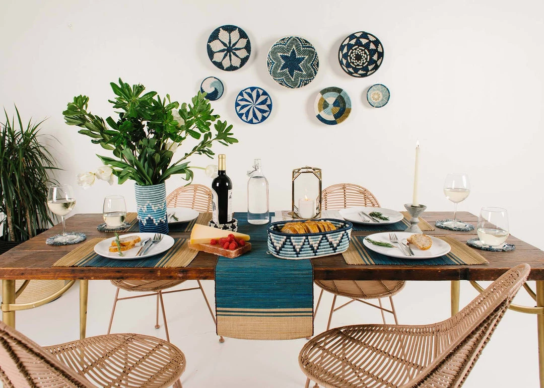 KAZI Small Silver Blue + Ficelle Round Basket Home Goods 6 KAZI Small Silver Blue + Ficelle Round Basket Home Goods